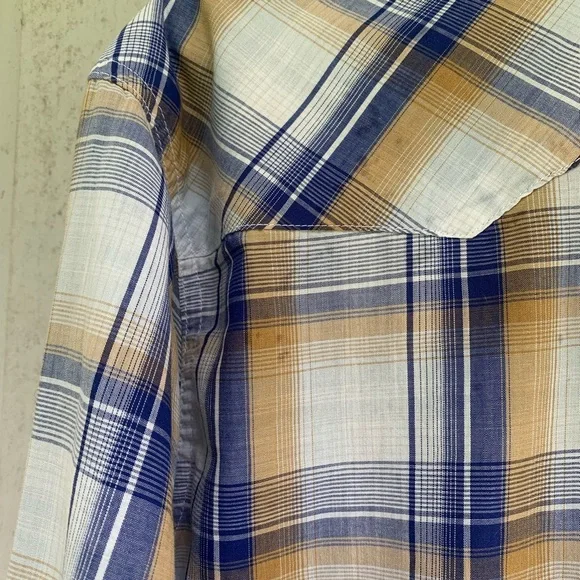 Wrangler Wrancher Pearl Snap Western Shirt Men’s Blue Plaid Size Large Cowboy - Picture 5 of 16